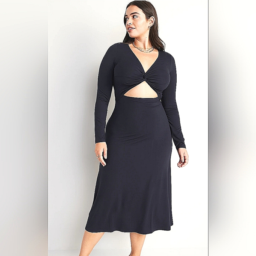 Old Navy Fit & Flair Twist-Front Cutout Midi Dress